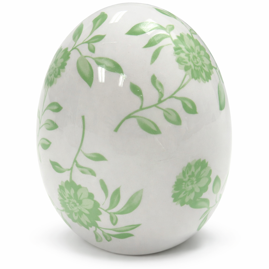 White & Green Flower Porcelain Egg