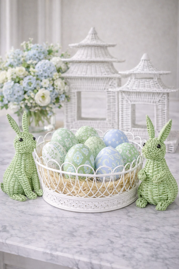 Soft Blue Bird & Vine Egg