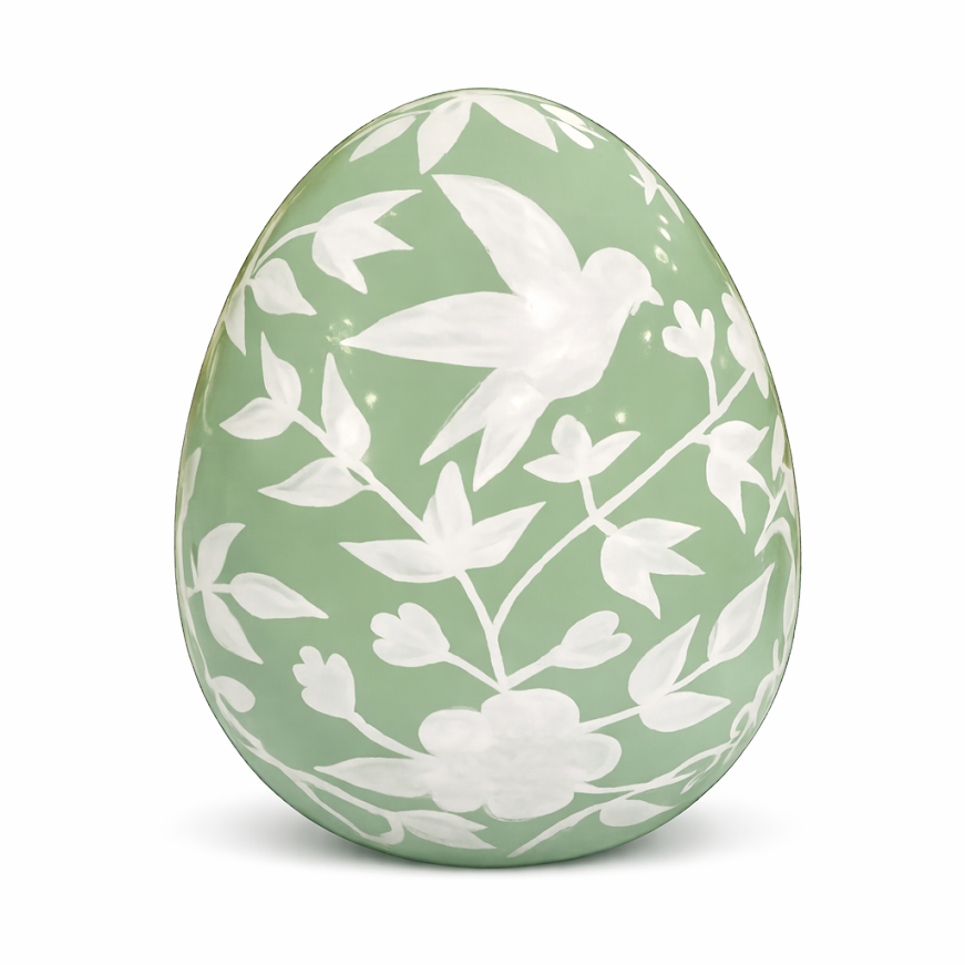 Green & White Bird & Vine Egg