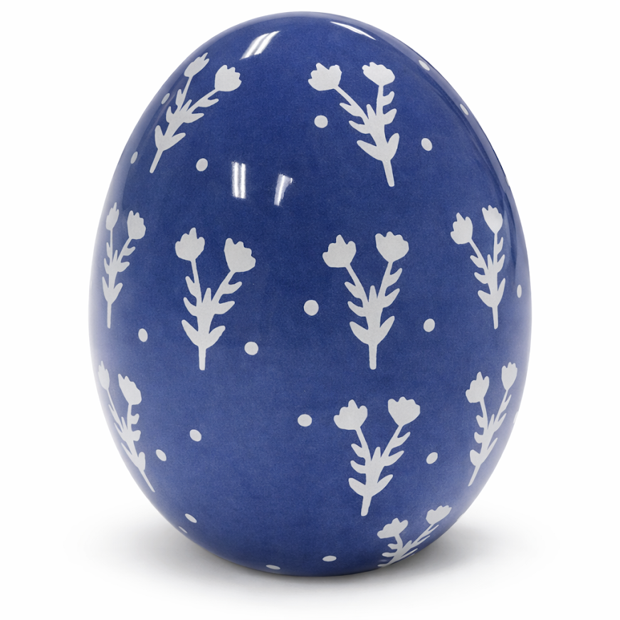 Blue & White Tulip Porcelain Egg