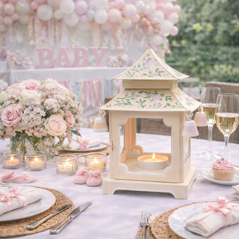 Pale Pink & Green Floral Pagoda Lantern (4 Sizes)