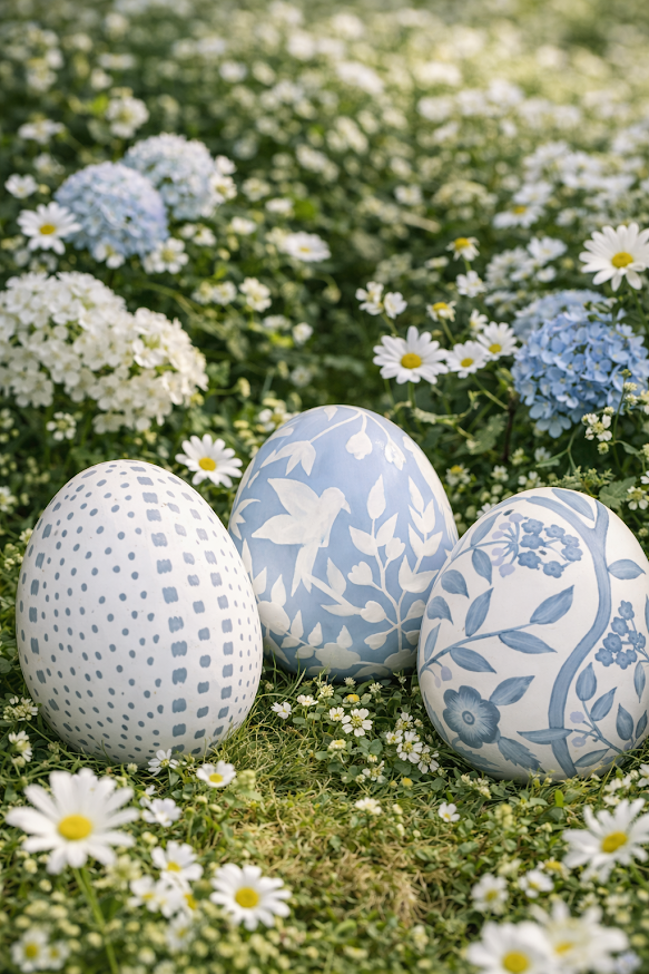 Soft Blue & White Trellis Egg