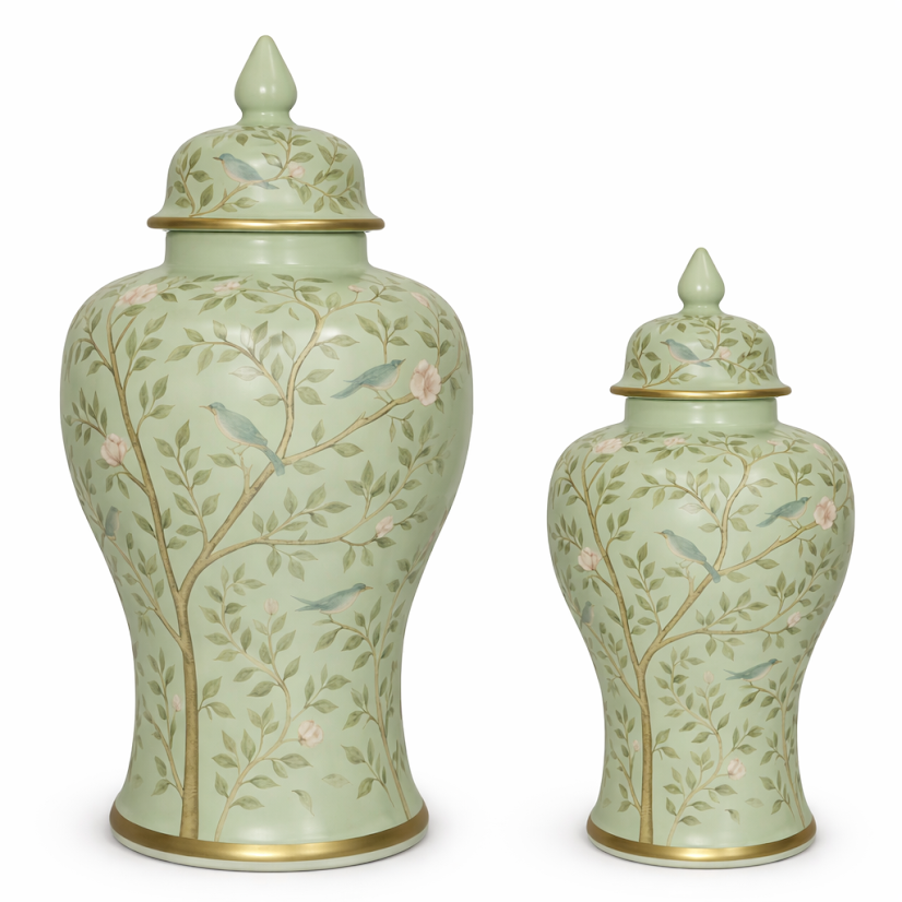 Green Chinoiserie Jar (2 Sizes)