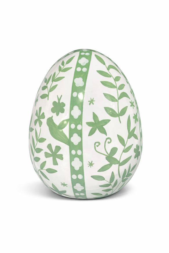 Green & White Trellis Leaf Egg