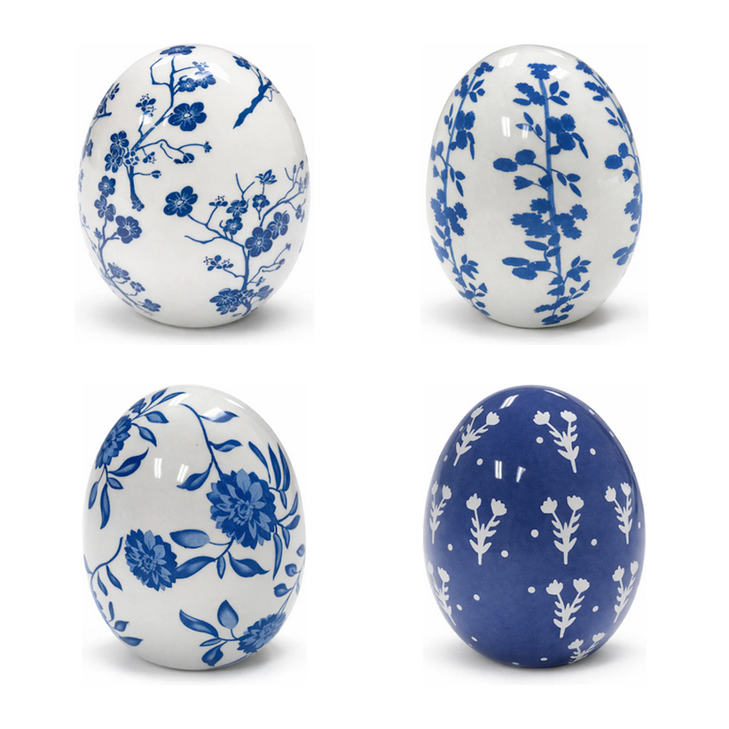 Set of 4 Blue & White Porcelain Eggs