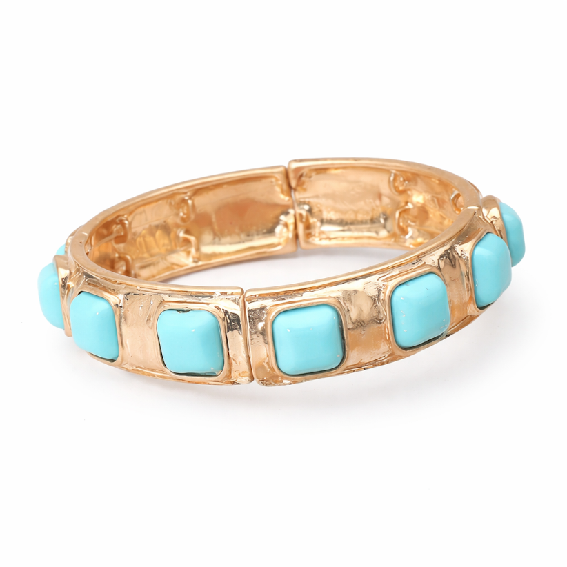 Stretch Hammered Square Turquoise Bracelet