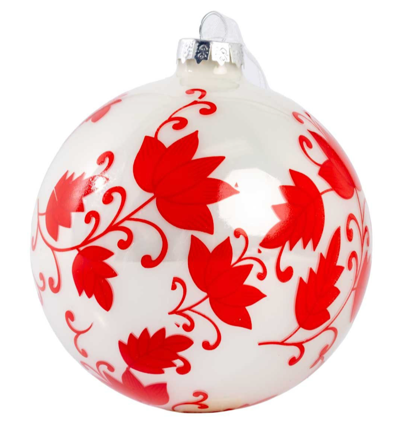 Red & White Floral Ball Ornament