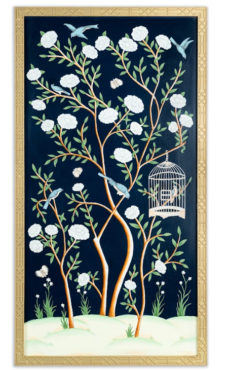 Navy AND MULTI COLOR Bird Cage CHINOSERIE MURAL