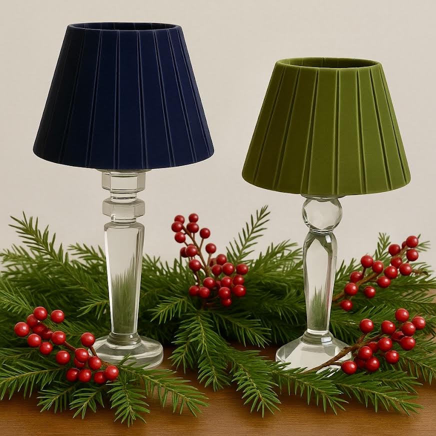 Round Crystal Rechargeable Lamp with Velvet Pleated Shade