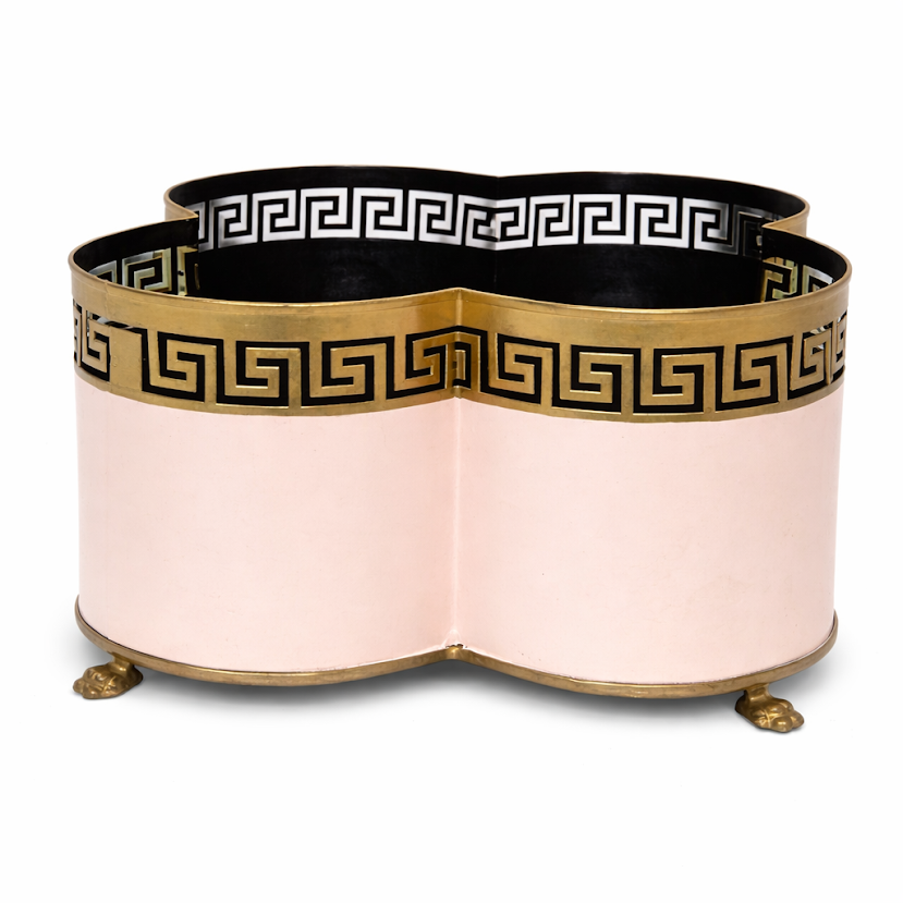 Pink & Gold Greek Key Quatrefoil Planter