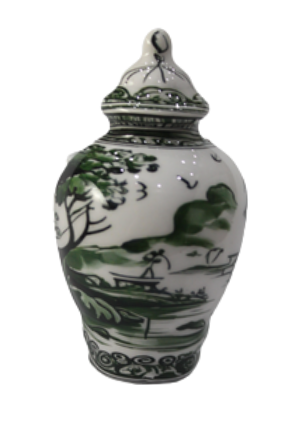 Green & White Village Scene Ginger Jar Napkin Ring