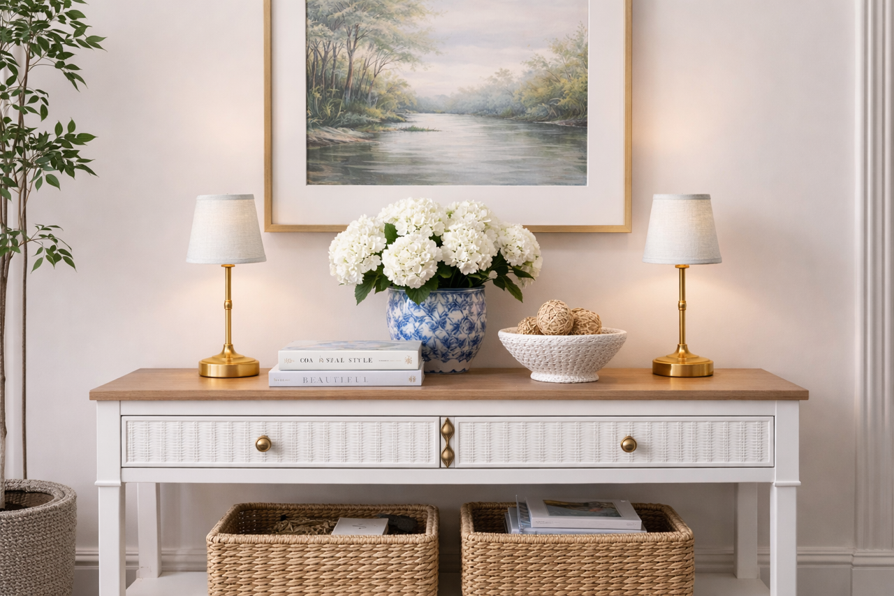 Antique Gold Rechargeable Lamp with Soft Blue Shade