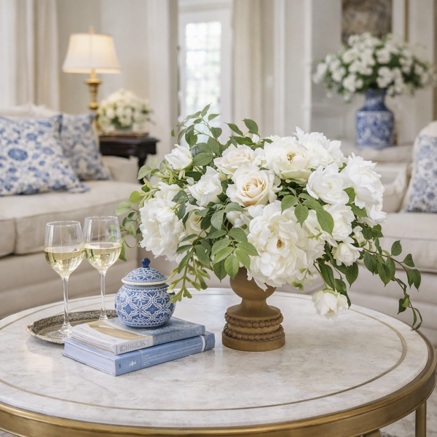 Peony & Rose in Rust Urn