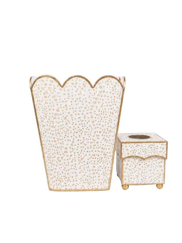 Tan Dot Square Scalloped Wastepaper Basket & Tissue Holder (3 Options)