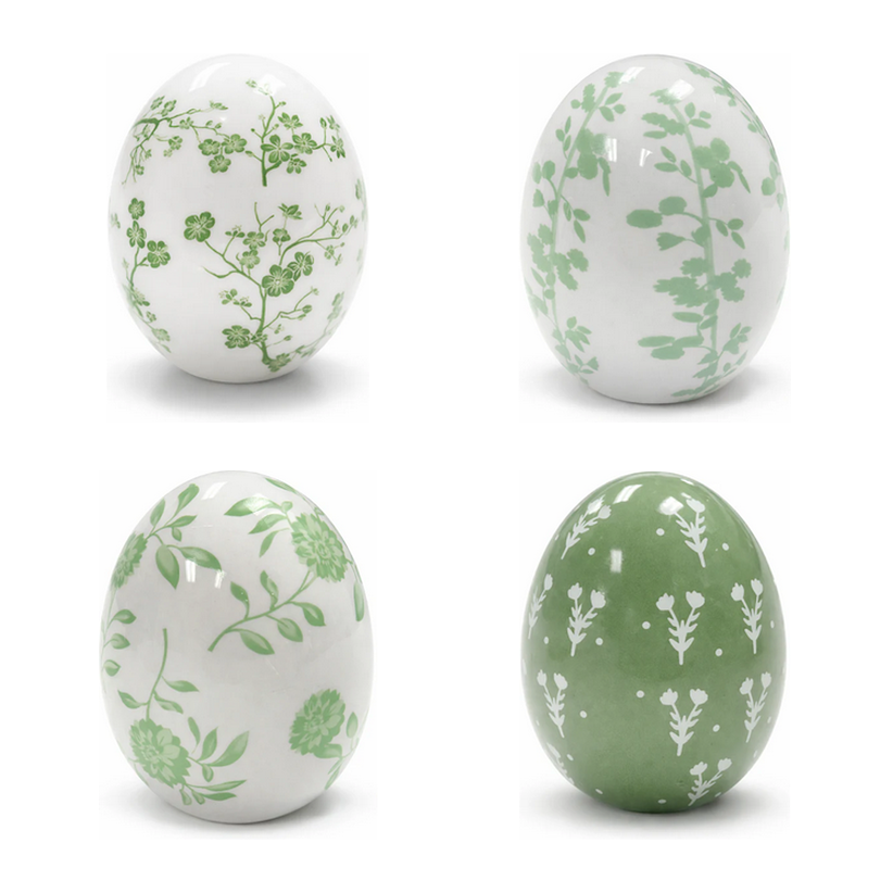 Set of 4 Green & White Porcelain Eggs