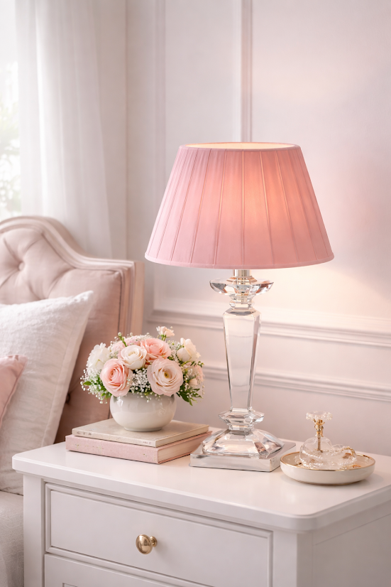 Square Crystal Rechargeable Lamp with Pink Shade