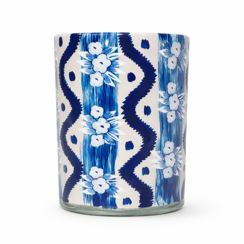 Navy WITH White IKat BUD VASE