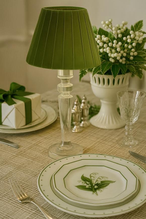 Tall Crystal Rechargeable Lamp with Velvet Pleated Shade