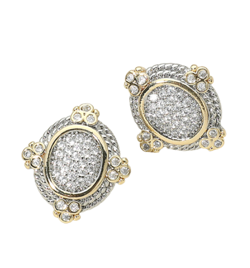 Elegant Two-Tone Oval CZ Stud Earrings