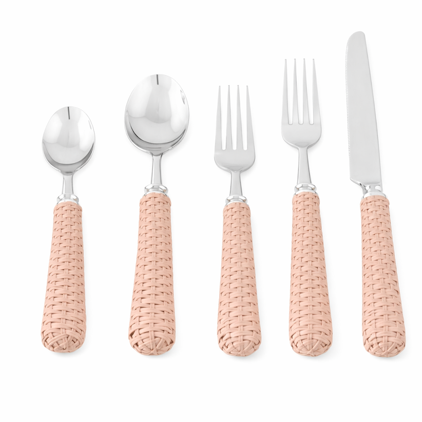 Pale Pink BASKETWEAVE FIVE PIECE FLATWARE SET