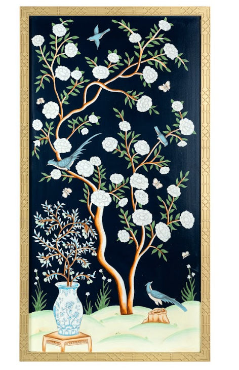 Navy AND MULTI COLOR VASE CHINOSERIE MURAL