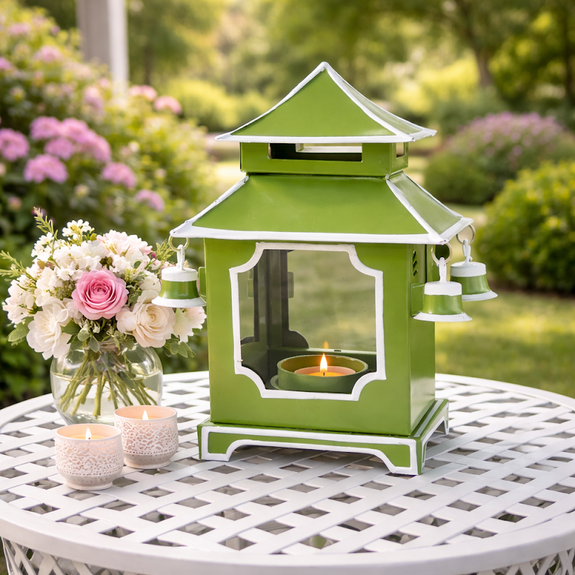 Mossy Green & White Pagoda Lantern (4 Sizes)