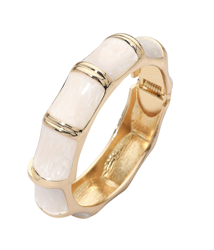 Pearlized Bamboo Ivory Hinged Bangle