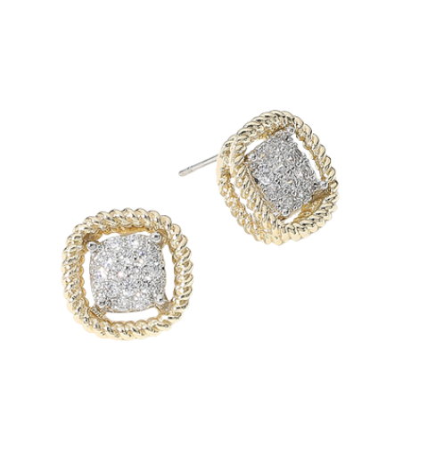 Two-Tone Cushion CZ Stud Earrings
