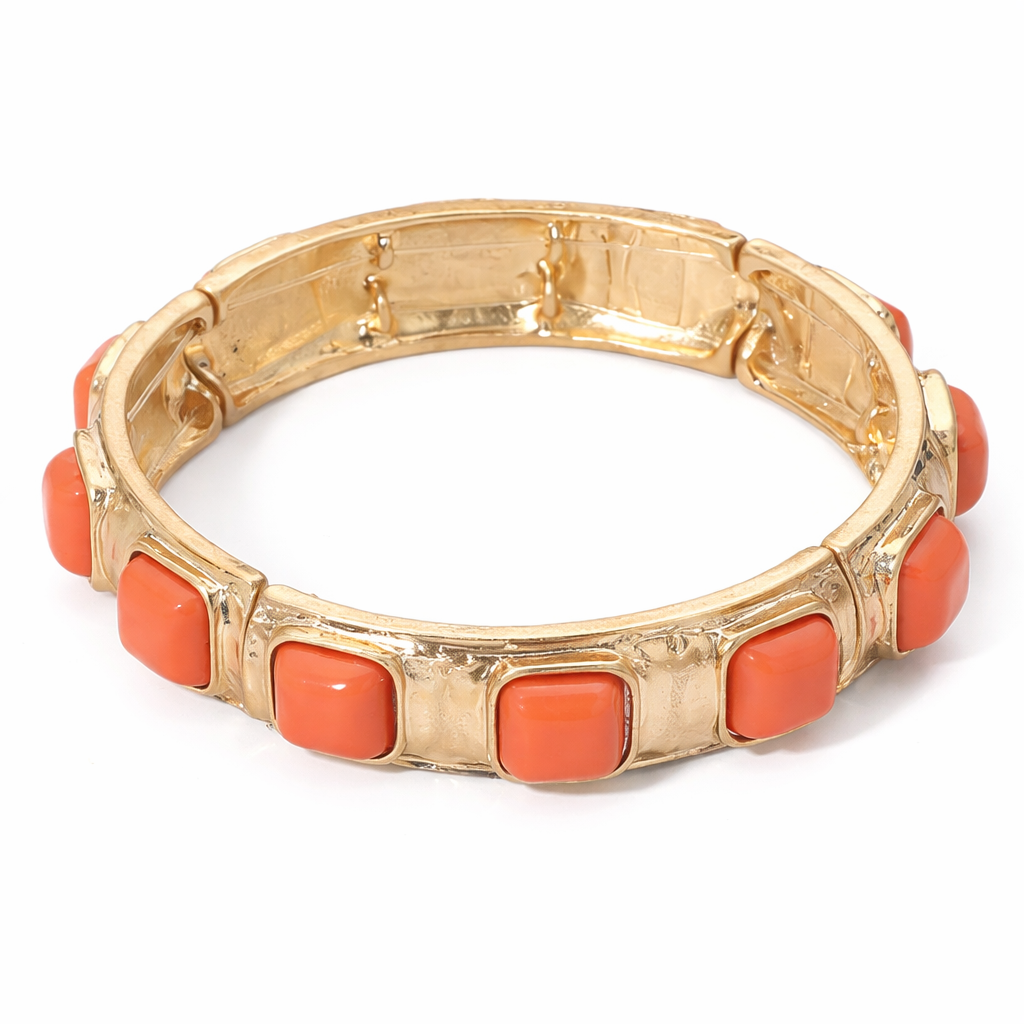 Hammered Gold Stretch Bracelet with Orange Stones