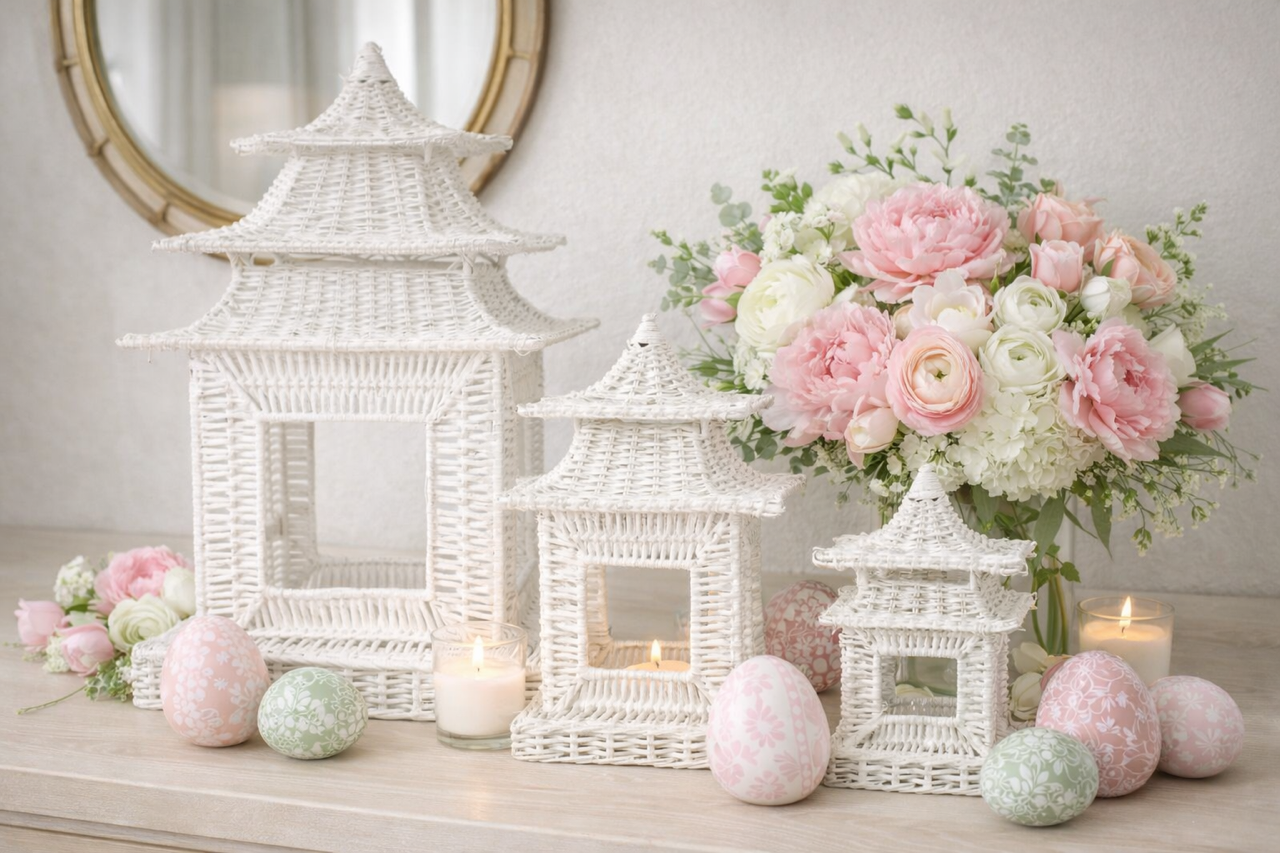 White Scalloped Wicker Pagoda (3 Sizes)