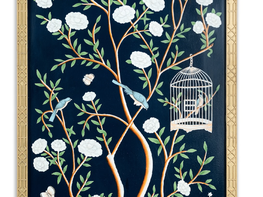 Navy AND MULTI COLOR Bird Cage CHINOSERIE MURAL