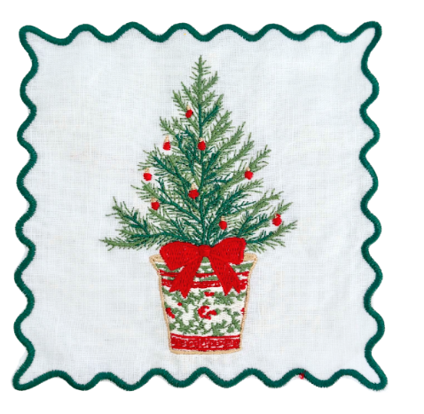 Red Christmas Tree Cocktail Napkin