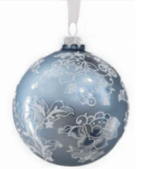 Blue Pearlized Floral Ball Ornament