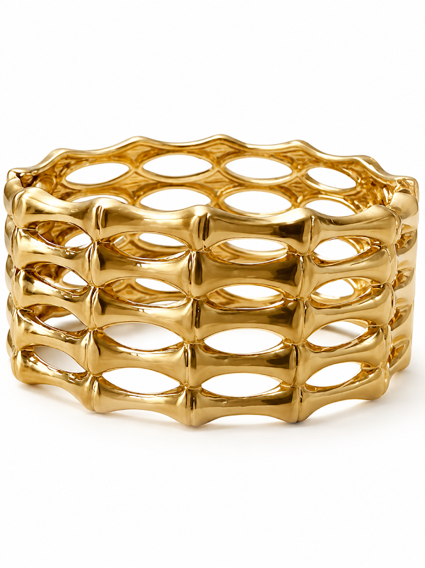 Brushed Gold Bamboo Hinged Cuff
