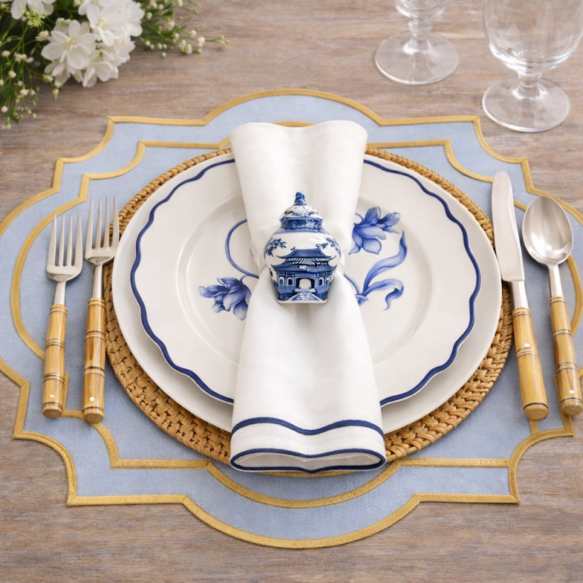 Blue & White Pagoda Ginger Jar Set of 4 Napkin Ring
