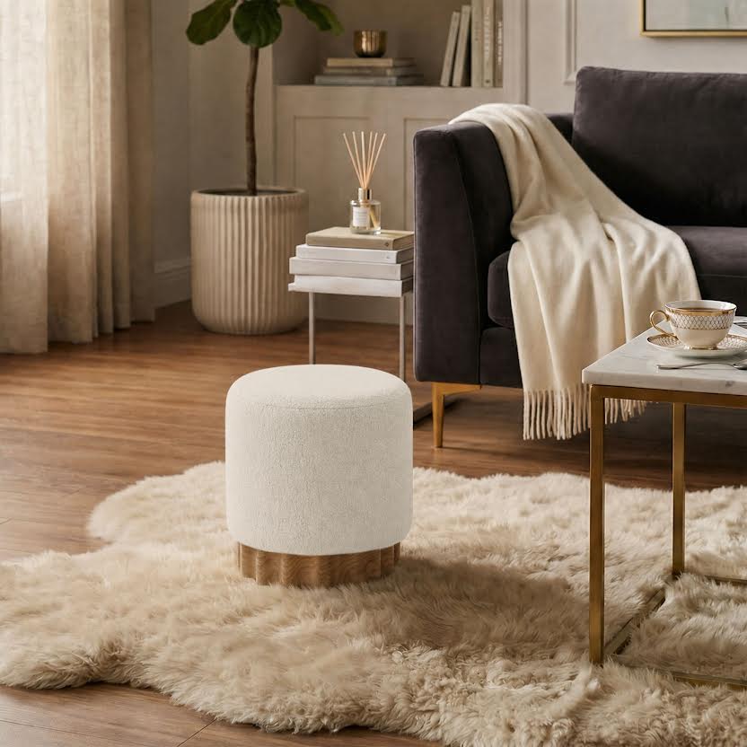 Nikolas Round Boucle Ottoman | Safavieh Couture - SFV4862