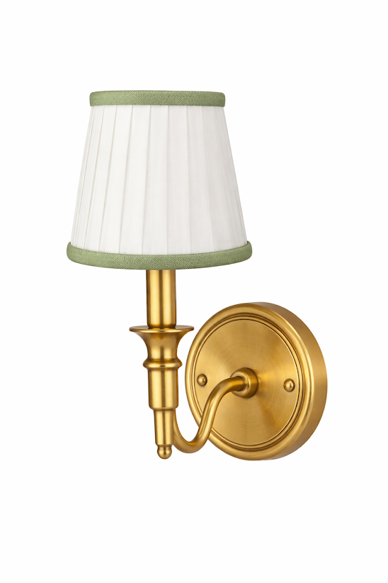 White & Green Velvet Trim Sconce Shade