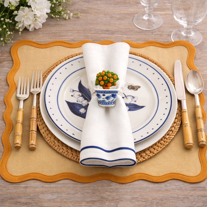 Blue Cachepot Orange Topiary Set of 4 Napkin Ring