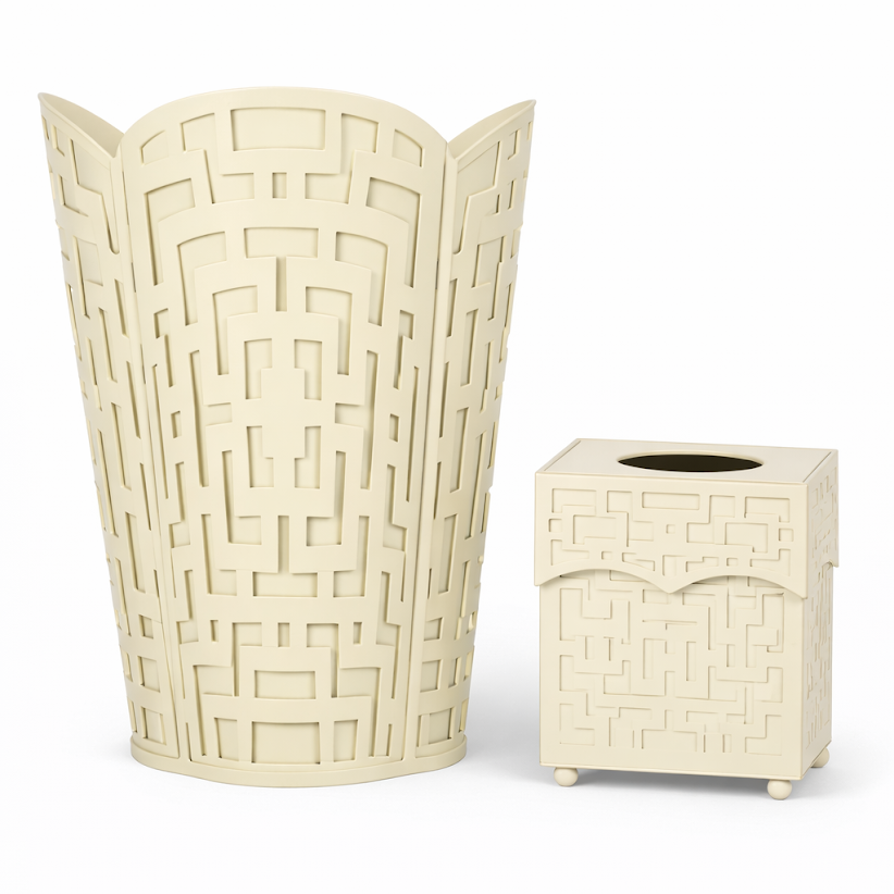 Cream Fretwork Wastepaper Basket & Tissue (3 Options)