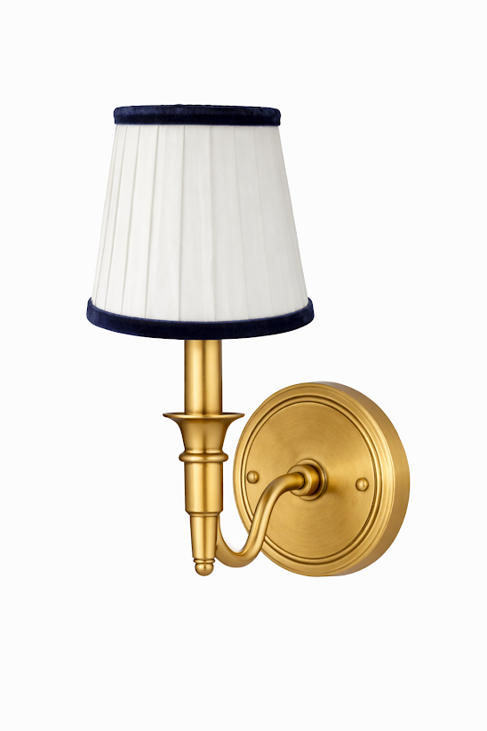 White & Navy Blue Velvet Trim Sconce Shade