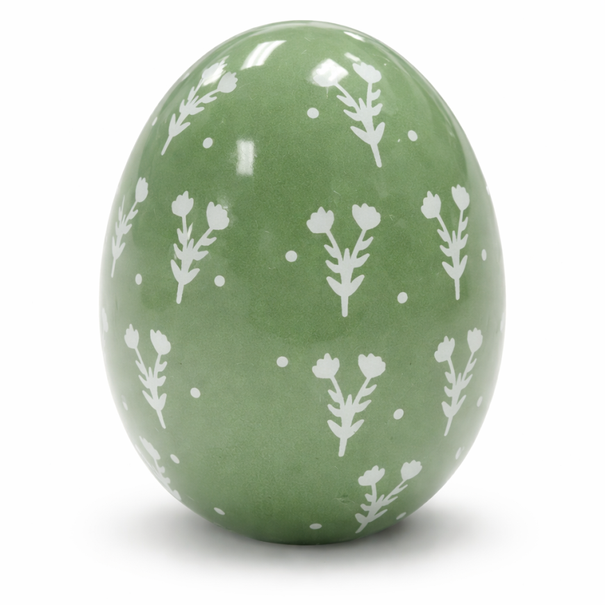 Green & White Tulip Porcelain Egg