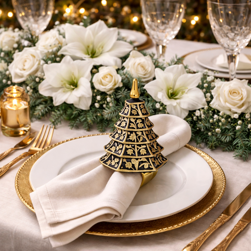 Chinoiserie Pagoda Tree Set of 4 Napkin Ring (4 Colors)