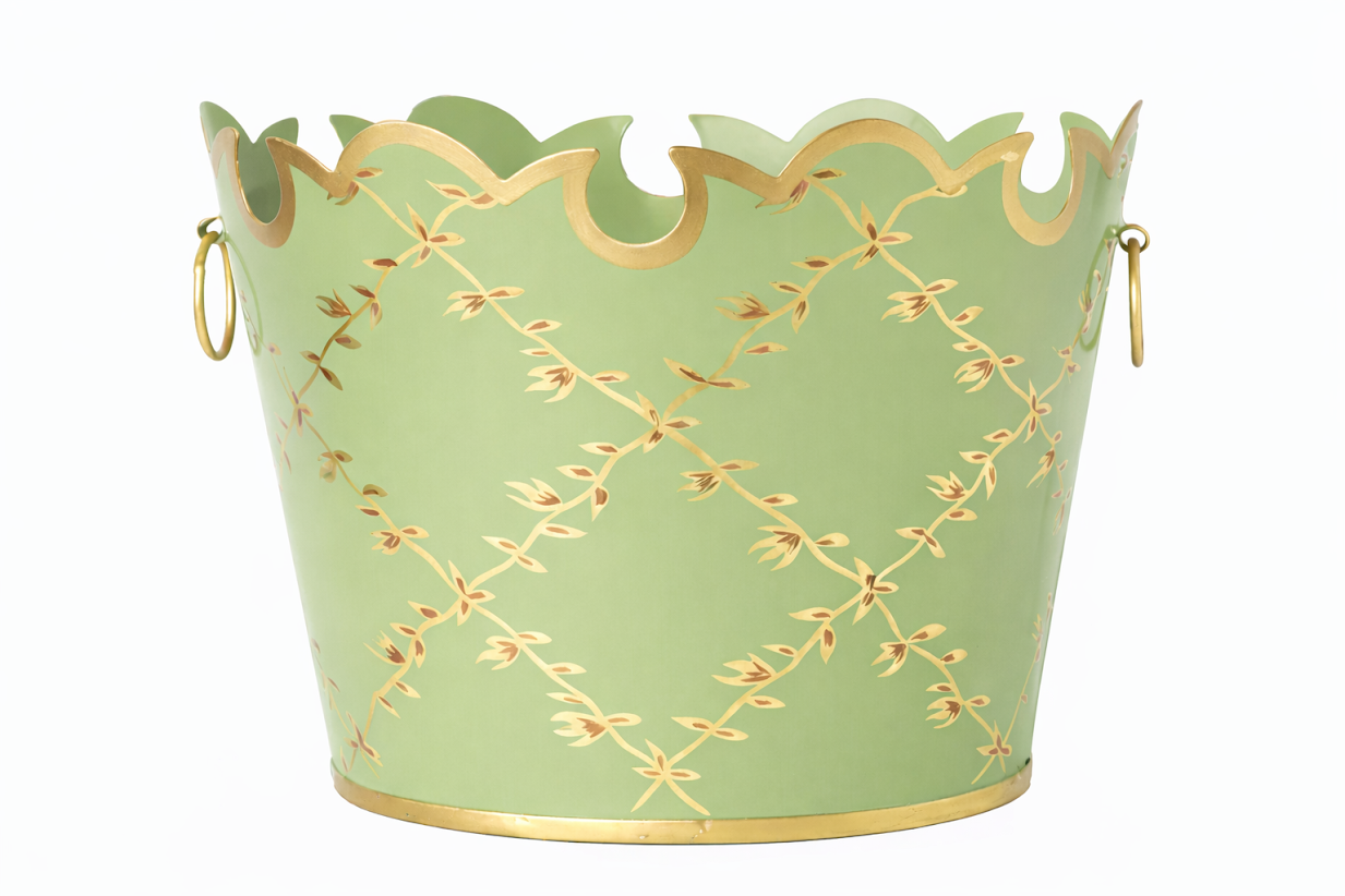 Pale Green Trellis Scalloped Planter