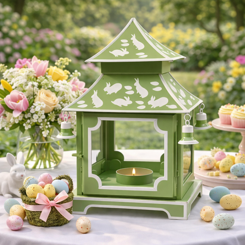 Grass Green & White Bunny Pagoda Lantern