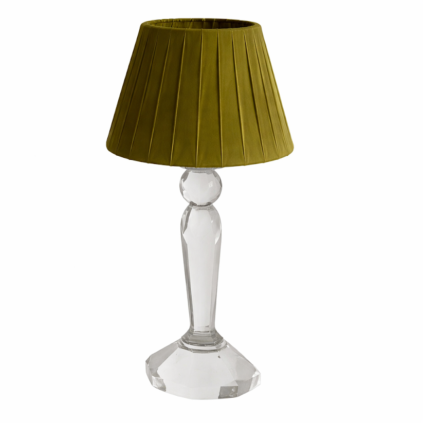 Round Crystal Rechargeable Lamp with Pleated Shade (6 Color Shades)