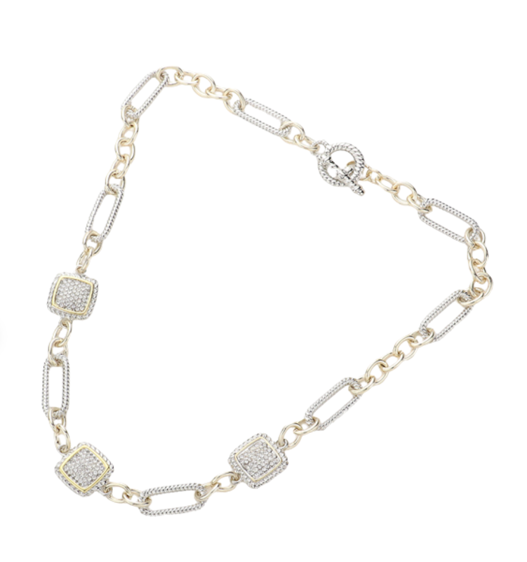 Two-Tone CZ Triple Square Toggle Necklace