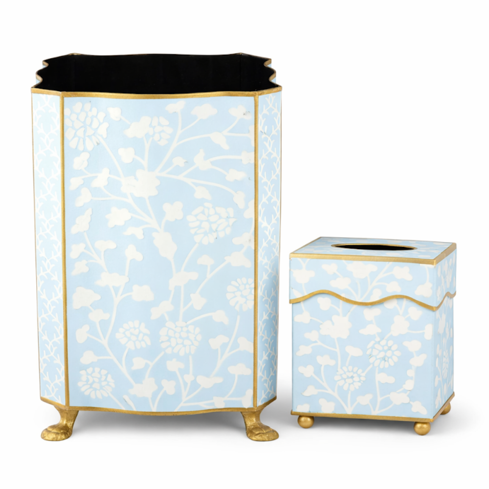 Pale Blue Spring Floral Wastepaper Basket & Tissue (3 Options)