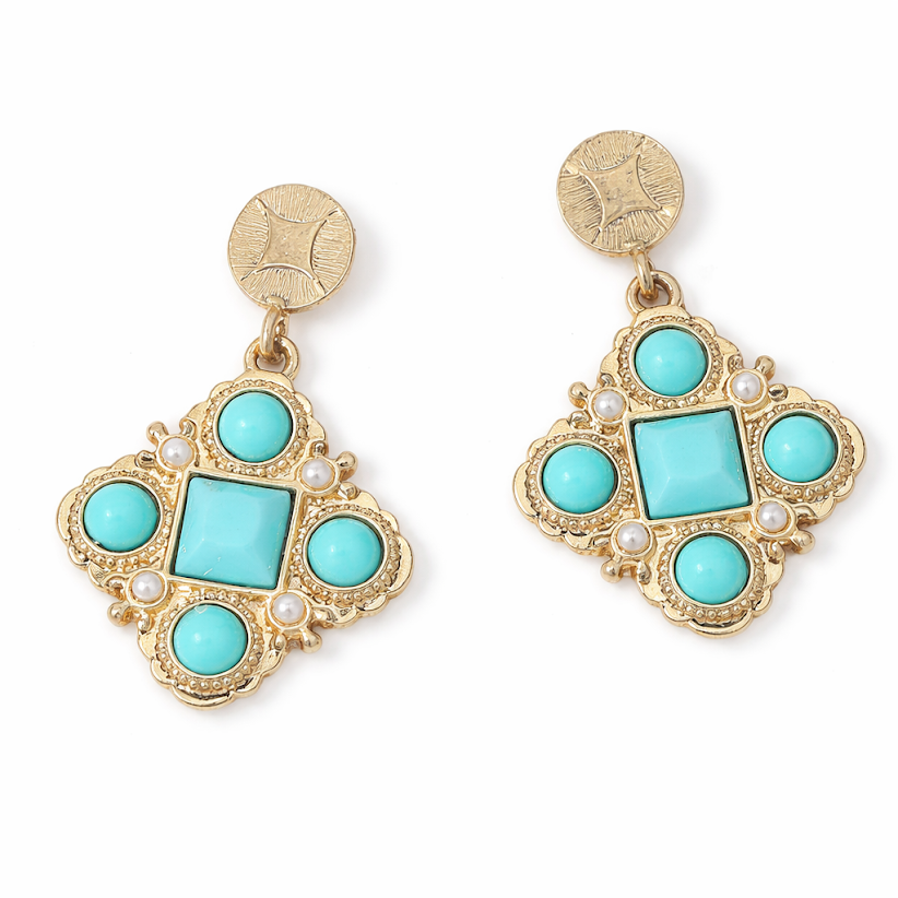 Turquoise Mosaic Medallion Drop Earrings