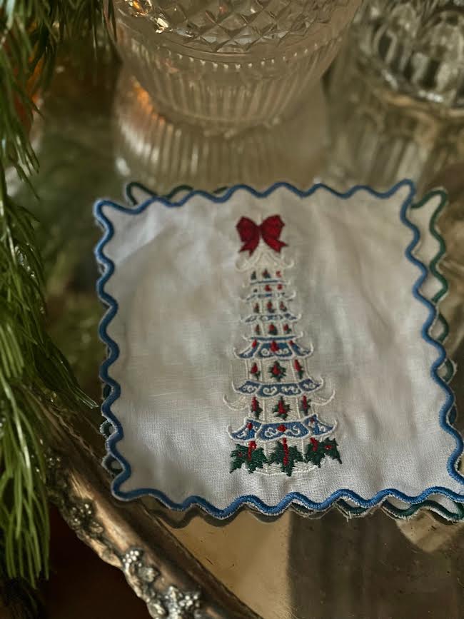 PAGODA WITH BLUE TRIM COCKTAIL NAPKIN