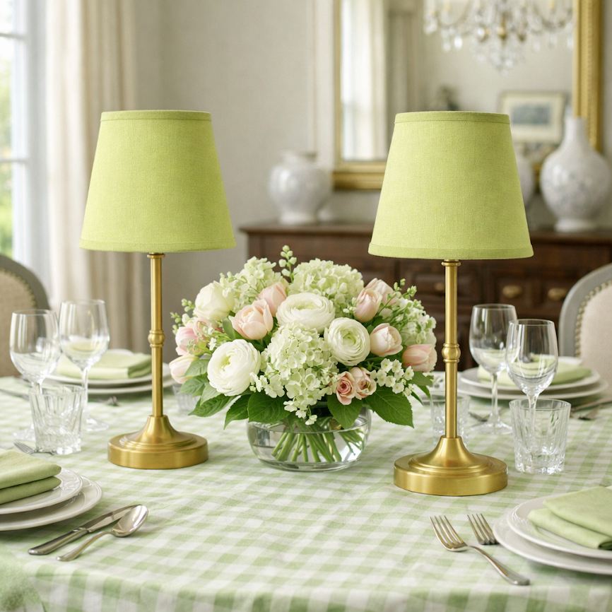 Antique Gold Rechargeable Lamp with Pea Green Shade
